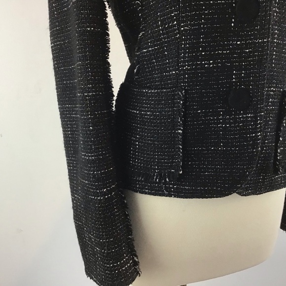 Ann Taylor black and white tweed wool blend blazer fringe edged blazer size 6 - Picture 4 of 14